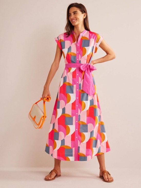Boden Dresses & Skirts - Boden Amanda Pink Geometric Swirl Midi Shirt Dress Size 4